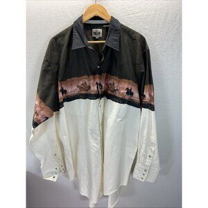 VTG Cumberland Outfitters Western Shirt Men 2XL Pocket Pearl Snaps Cowboy Horses